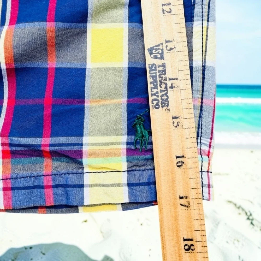 Vintage Polo Ralph Lauren Swim Trunks Men XL Madras Plaid Lined‎ Mesh Shorts 90s